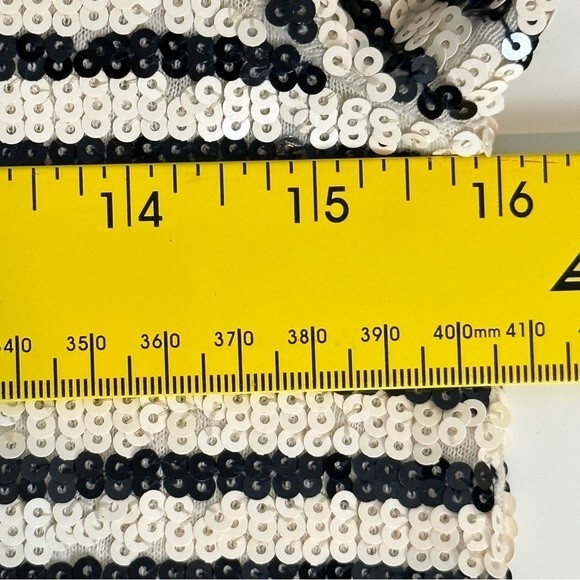 J. Crew Black Ivory Sequined Striped Short Sleeve Top XS - Picture 5 of 7